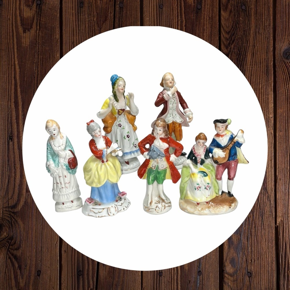 6 Vintage & Antique Porcelain Colonial Figures (7 People) Occupied Japan/Japan